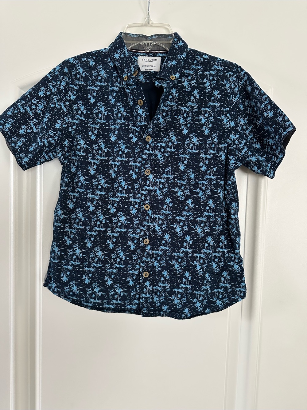 Level Ten Kids Navy with Palm Trees Button Down Short Sleeve Shirt Size 10-12